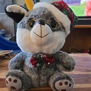 Festive Gray Plush Toy with Santa Hat
